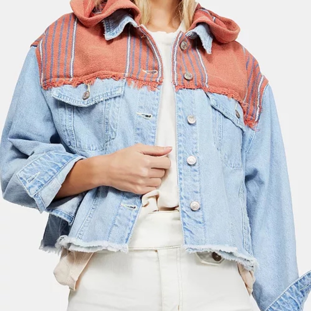 Free People Baja Mixed-Media Hooded Denim Jacket